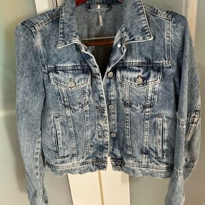Free People NWOT “We the People Rumors" Denim Jacket, size S, acid-wash finish.